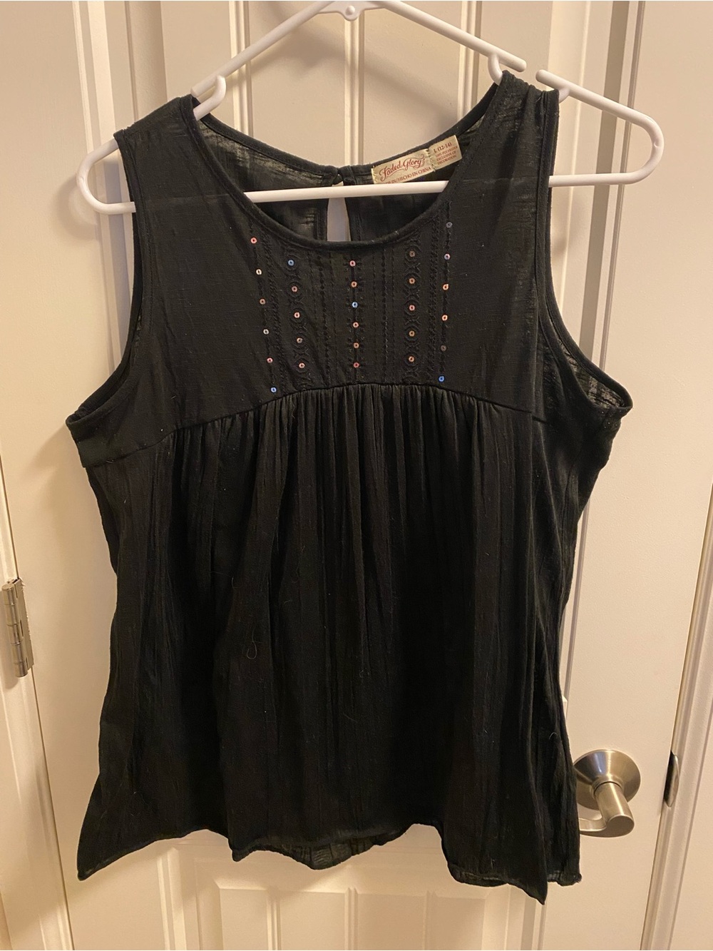 Faded Glory L Top Black Sleeveless Blouse Sequin Accents Shirt Large Lg Shirt